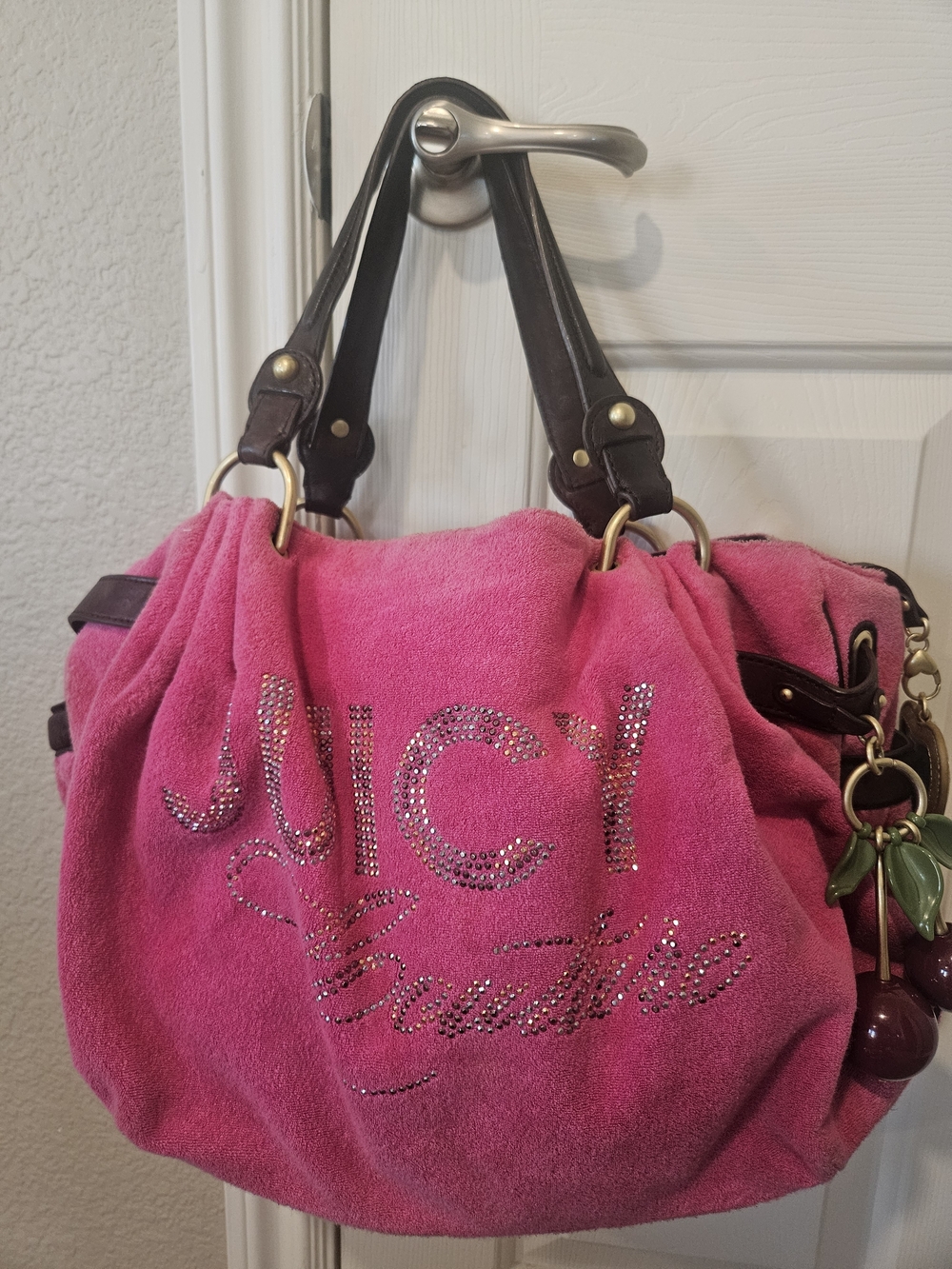 RARE FIND! Juicy Large Suede Hobo Bag with Crystal Logo. Smoke/Pet Free